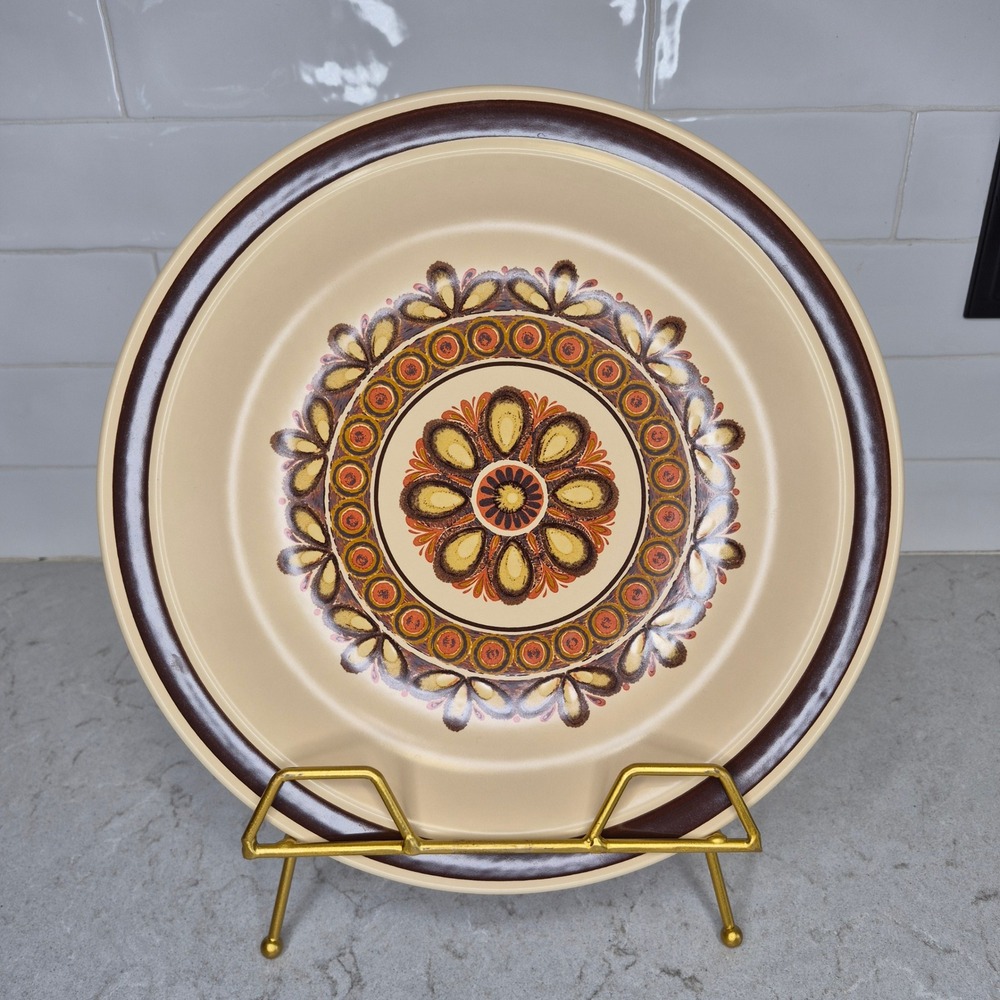 Nikko Stone Desert Sand Round Chop Plate Floral Mandala 12" Brown Beige - Picture 2 of 5